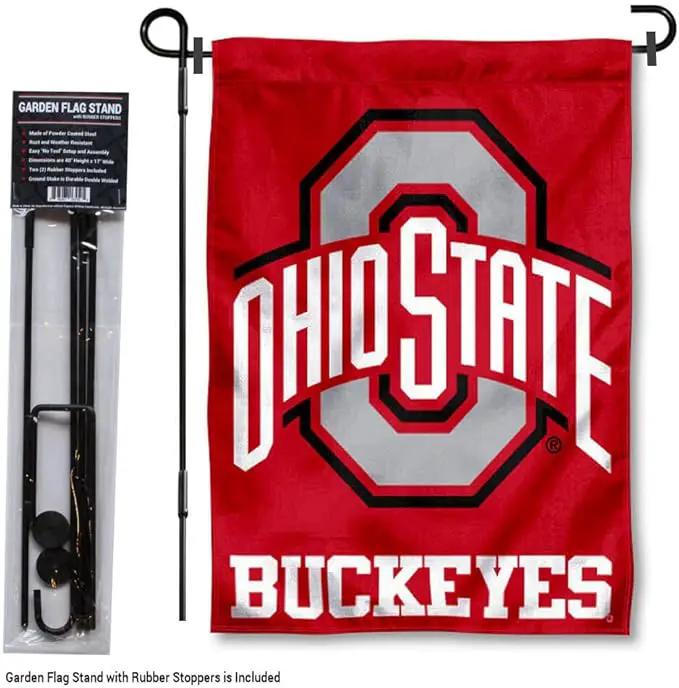 College Flags & Banners Co. Ohio State Buckeyes Garden Flag with Stand Holder by GreenHaven Gardens