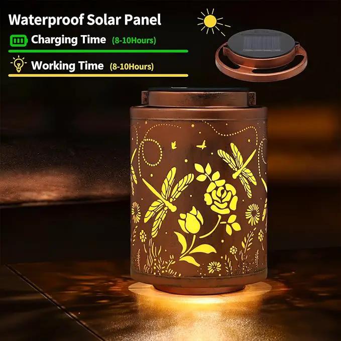 2 Pack Solar Lanterns Garden Decor Birthday Gifts for Women Mon Grandma Metal Hanging Solar Lights Waterproof Outdoor Decoration for Outside LED Lanterns for Yard Patio Lawn(Dragonfly) by GreenHaven Gardens