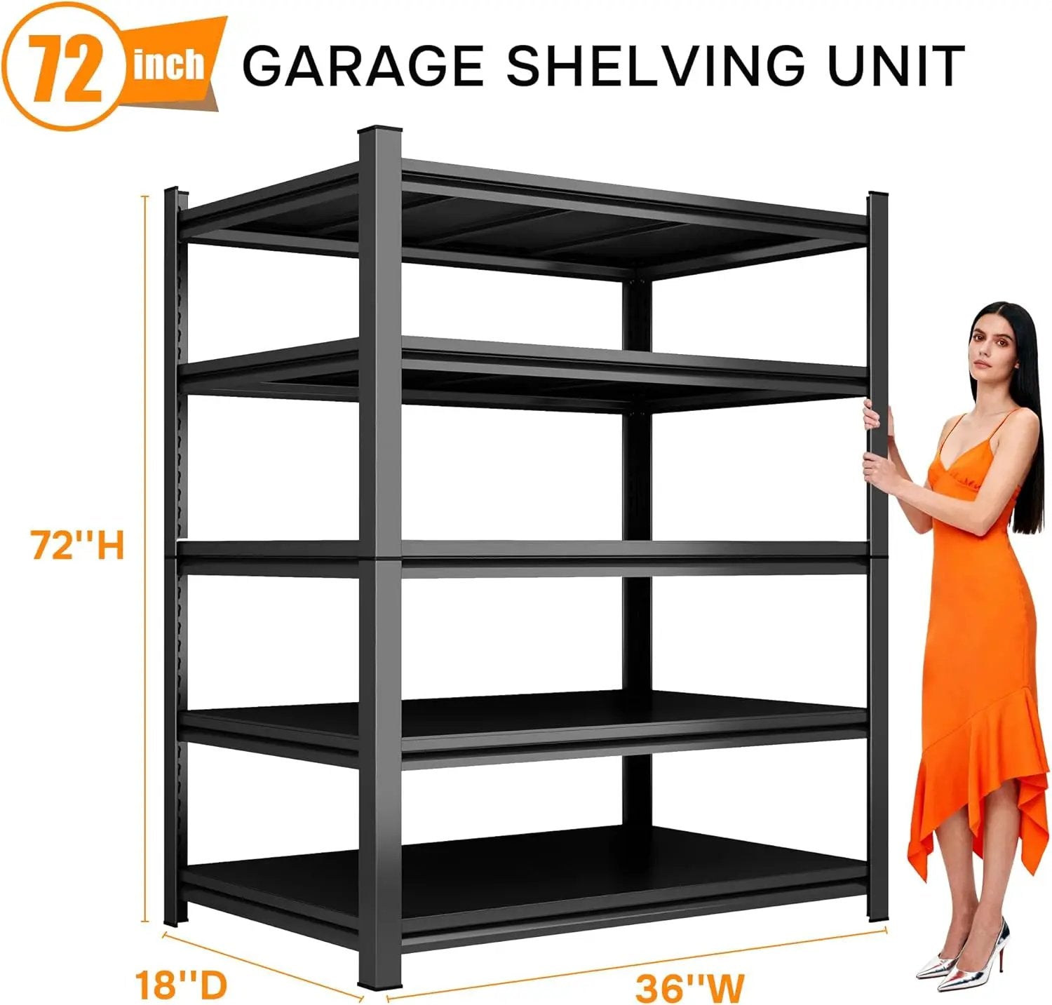 72''H Garage Shelving Heavy Duty Garage Storage Shelves, 3000 LBS Adjustable 5 Tier Industrial Shelving Unit, Metal Utility Shelf for Basement, Warehouse and Workshop (72''Hx36''Wx18''D, Black) by GreenHaven Gardens