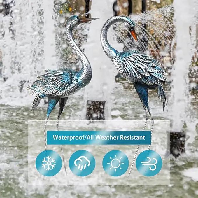 Crane Decor Statues, Blue Heron Garden Statues Metal Yard Art Outdoor Decoy, Garden Sculptures & Statues for Yard/Lawn/Pond/Outdoor Decoration, Set of 2 by GreenHaven Gardens
