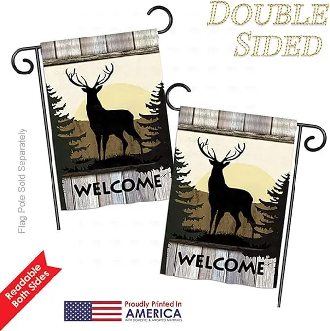 Welcome Deer Garden House Flags Kit Animals Wildlife Outdoor Bear Wolf Pet Nature Farm Animal Creature Small Decorative Gift Yard Banner Double-Sided Made In USA 28 X 40 by GreenHaven Gardens