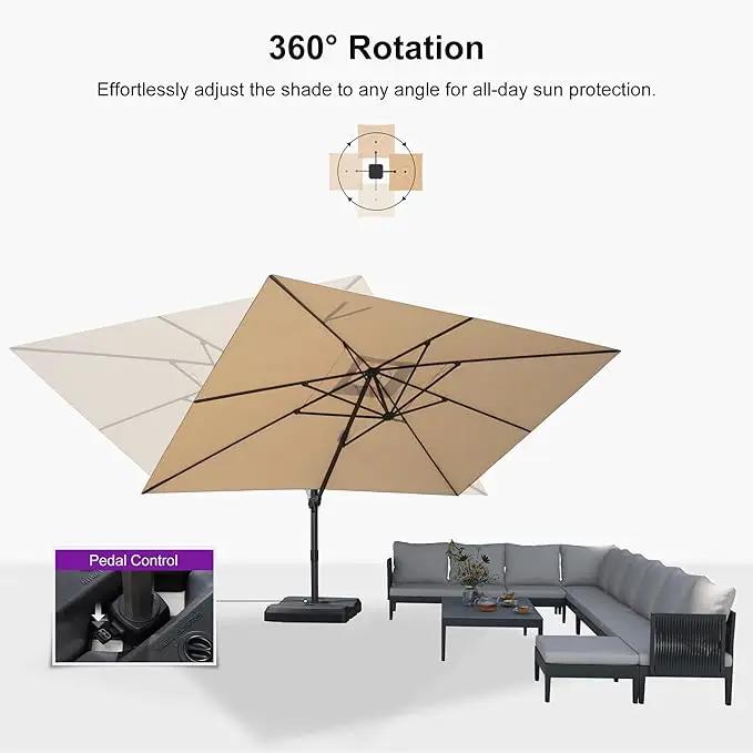PURPLE LEAF 10' × 13' Patio Cantilever Umbrella with Base Outdoor Rectangle Adjustable Offset Umbrellas with 360-degree Rotation and 8 Heavy Duty Metal Ribs for Garden Deck Pool Beige by GreenHaven Gardens