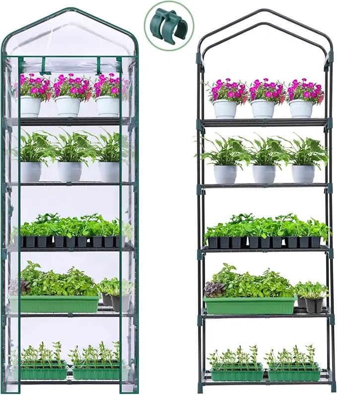 Mini Greenhouse for Outdoors Indoor: Ohuhu Small Plants Green House with 5 Tier Shelves, Portable Plastic Greenhouses with Heavy Duty Transparent PVC Cover for Garden Patio Backyard Porch Balcony by GreenHaven Gardens