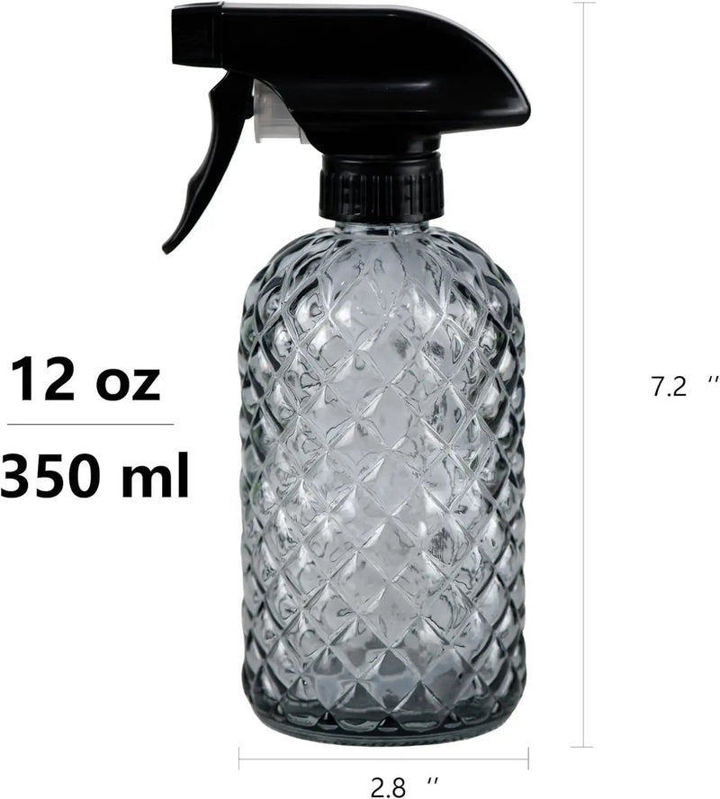 12Oz Glass Plant Spray Bottle, Gem Pattern Glass Sprayer, Watering Can with Black Plastic Top Pump, Handheld Watering Can for Indoor Outdoor Potted Plants and Greenery (Grey) by GreenHaven Gardens