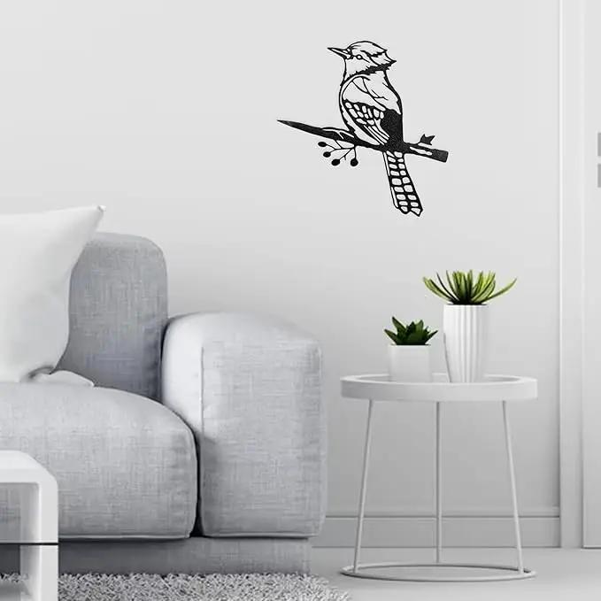 Renovatio Metal Bird Decor – Rustic Bluejay Decoration, Metal Garden Sculpture, Outdoor Tree Ornaments – A Unique Outdoor Yard Decor – Bluejay (Black) by GreenHaven Gardens