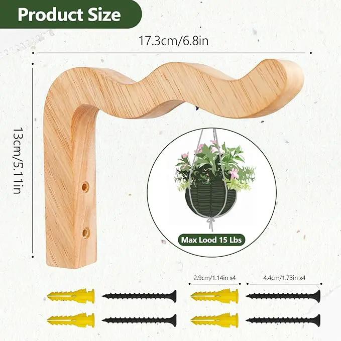 FGSAEOR Plant Hangers Outdoor, Hanging Plant Hooks for Indoors, Wave-Shaped Wooden Hanging Baskets for Wall Plant Hooks Heavy Duty for Flower Pots Wind Chimes and Bird Feeders (2-Pack, 6.8-Inch) by GreenHaven Gardens