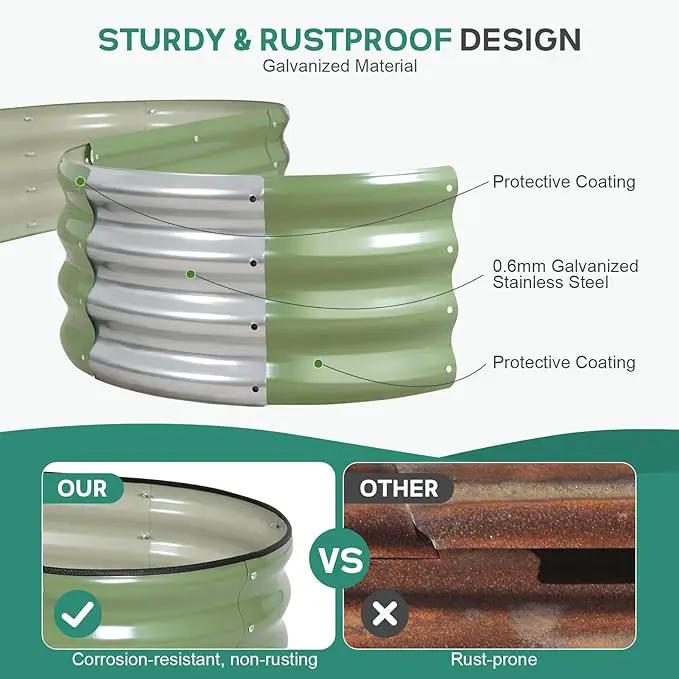 Galvanized Raised Garden Bed Outdoor - 4×2×1ft Planter Raised Beds for Gardening | Oval Metal Garden Planter Box with Safety Edging and Gloves for Vegetables Fruits and Flowers OliveGreen by GreenHaven Gardens