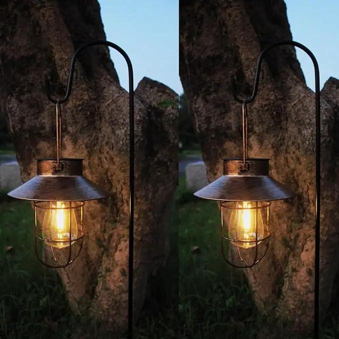 2 Pack Solar Lanterns, Outdoor Hanging Lights Metal with Shepherd Hook Warm White Edison Bulb Design for Garden and Birthday Gifts for Mom Grandma Wife ( Copper) by GreenHaven Gardens