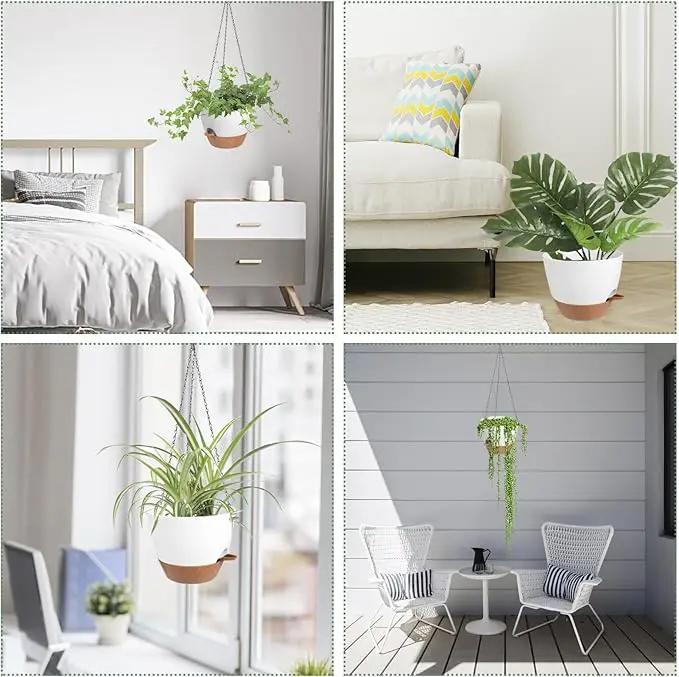Hanging Planters for Indoor Outdoor Plants, 1 Set Self Watering Hanging Pot with Drainage Holes & Removable Tray (White-12inch, 12'') by GreenHaven Gardens