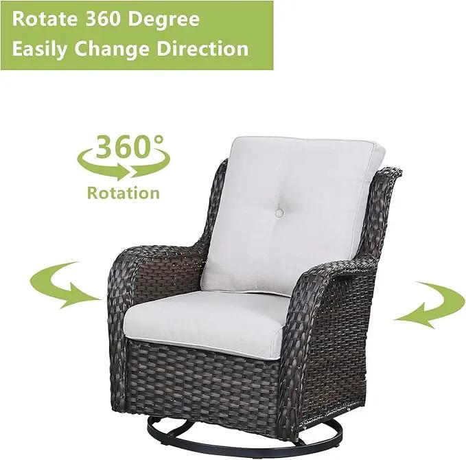 Outdoor Patio Swivel Rocker Chairs - Single Wicker Rattan Patio Swivel Rocking Chair with High Back,Deep Seating and Comfort Cushions for Deck Porch Garden,Brown/Beige by GreenHaven Gardens