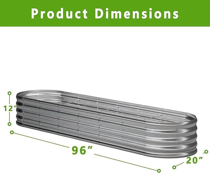 KFN 8x1.8x1FT Galvanized Raised Garden Bed,Raised Garden Bed Kit-Oval Metal Vegetable Box,Large Planter Flower Boxes Outdoor,Planting for Vegetables,Flower,Herb,Sliver,0.7mm by GreenHaven Gardens