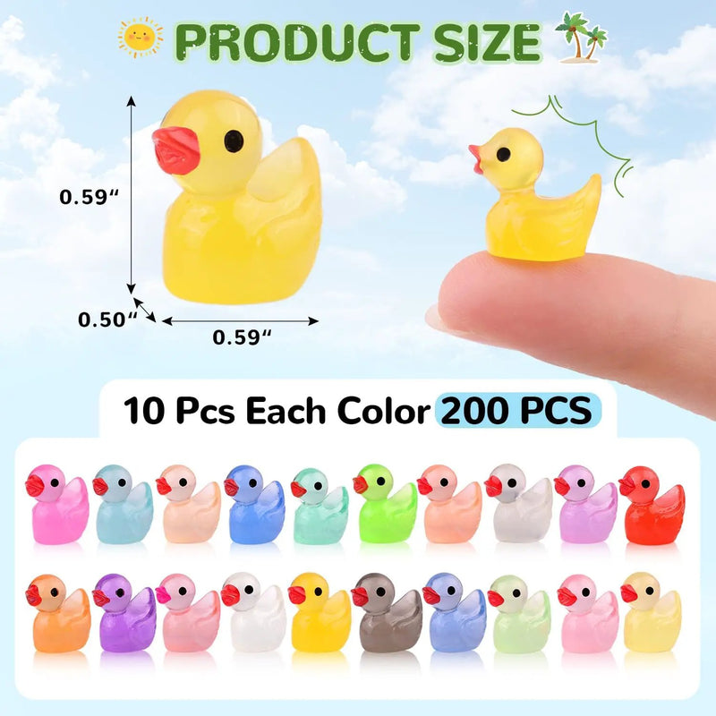 200PCS Mini Resin Animals Cute Tiny Ducks Glow in Dark,Miniature Duck Figures to Hide,Little Animal Toys Small Figurines Bulk for Topper Desk Garden Dollhouse Landscape Ornaments DIY Crafts & Decor by GreenHaven Gardens