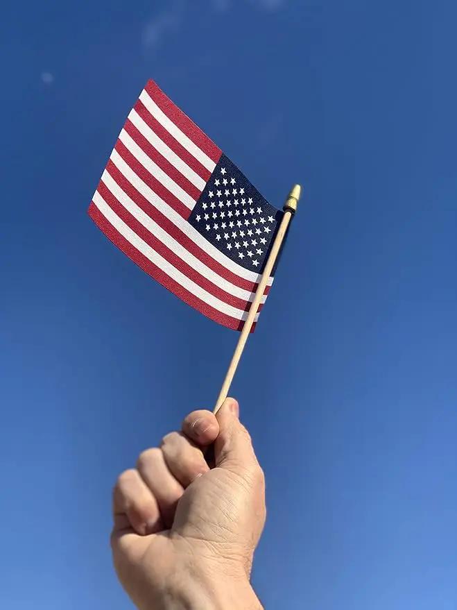 American Flags on Stick - Handheld Spearhead US Flag for 4th of July, Memorial Day Event Decorations - Patriotic Decor for Indoors & Yard - Wooden Stick, Cotton Fabric - (4"X6" - 50 Pack) by GreenHaven Gardens