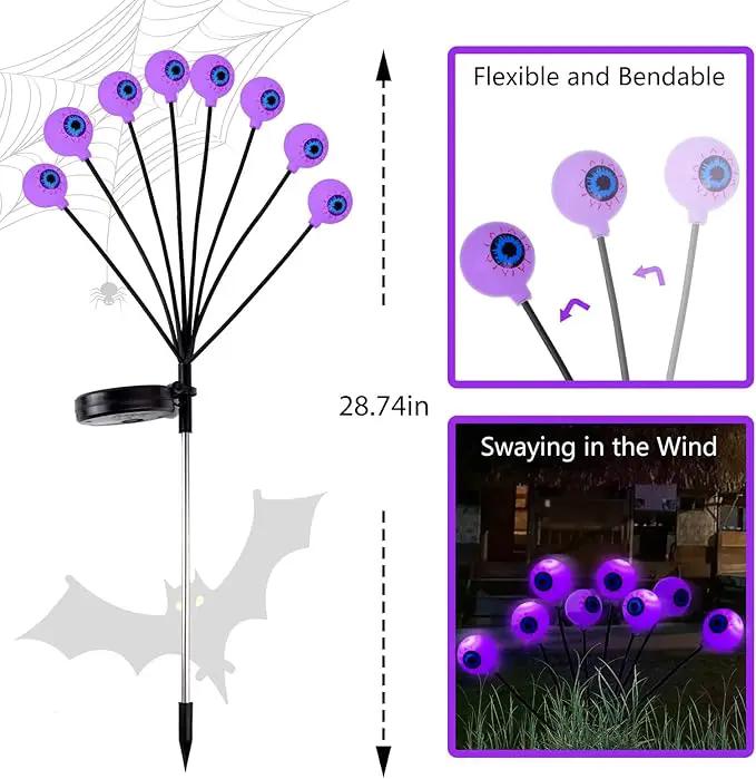 Halloween Decorations Outdoor Lights - 4 Pack 32LED Solar Halloween Scary Eyeball Pathway Lights Swaying by Wind, Waterproof Solar Halloween Stake Lights for Garden Porch Lawn Pathway (Purple) by GreenHaven Gardens