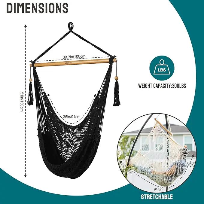 JoyView Hammock Chair with Spreader Bar Caribbean Hammock Swing Chair 300 LBS Weight Capacity XL Rope Hanging Chair for Outdoor Indoor Garden Yard - Black by GreenHaven Gardens