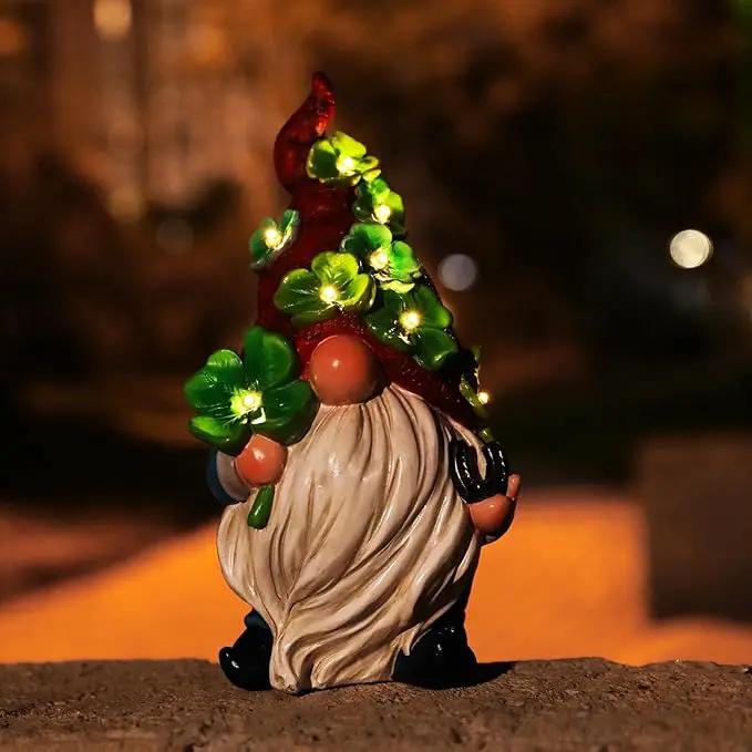 Garden Gnome Statue with Solar Lights Large Sculptures Funny Triple Gnome Outdoor Patio Lawn Yard Garden Decor Gifts for Women Mom 11in Spring Gnomes Outdoor by GreenHaven Gardens