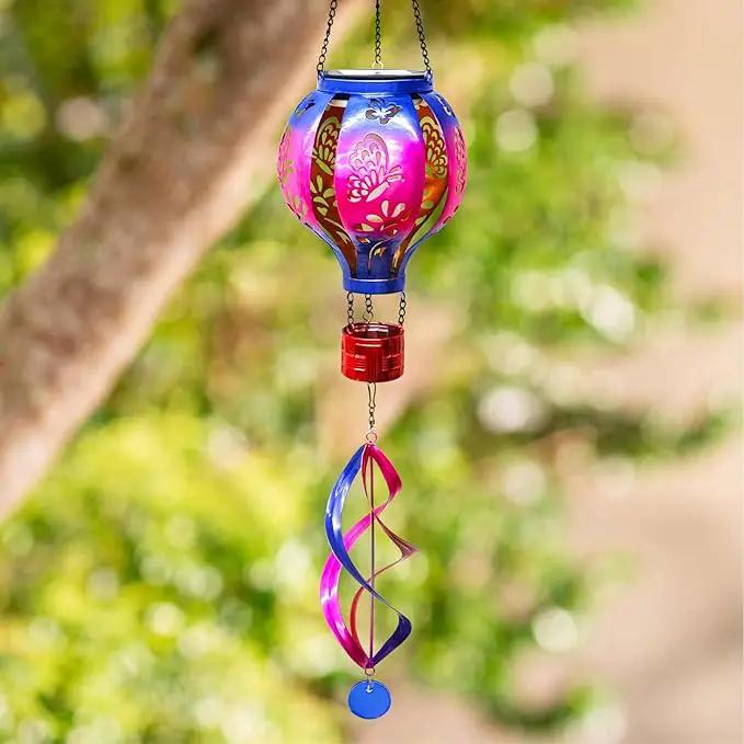 Hot Air Balloon Solar Lantern Butterfly Wind Spinners with Flickering Flame Light Hanging Solar Lantern Outdoor Waterproof Decorations for Outside Patio Garden Yard by GreenHaven Gardens