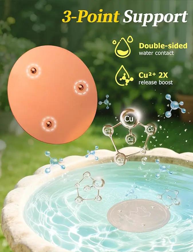 Mellbree 3-Pack Bird Bath Copper Disk, 0.6mm Reinforced 99.99% Pure Copper Cleaning Disk with Triple-Point Support for Physical Safe Clean Water All-Season by GreenHaven Gardens