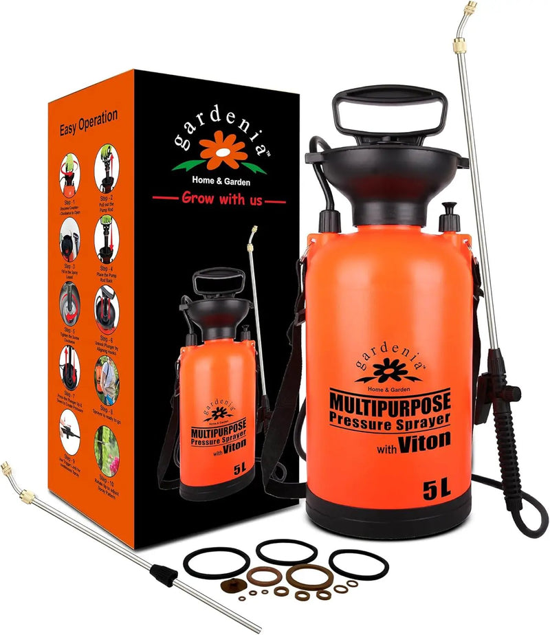 Pump Sprayer Upgraded Garden Sprayer with Viton Seals Telescopic Metal Lance, Premium Pumping Spray Bottle 5L-S with Spare Parts for Watering Plants Lawn Care & Home & Car Cleaning by GreenHaven Gardens