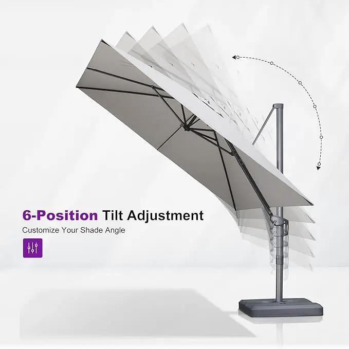 PURPLE LEAF 10' X 13' Patio Umbrella Large Rectangle Outdoor Aluminum Cantilever Umbrella with 3-Year Fade Resistance Recycled Fabric and 360-degree Rotation for Deck Pool Garden, Pebble Grey by GreenHaven Gardens