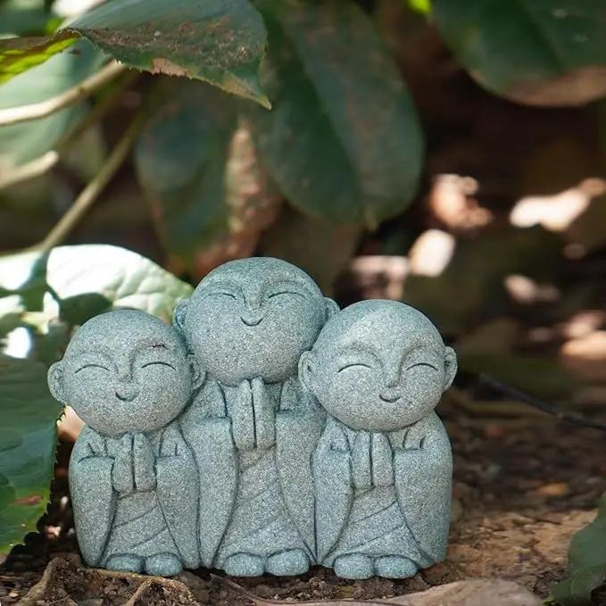 OwMell 3 Japanese Jizo Statue Stone Japanese Buddha Jizo Monk Statue Figurine Memorial Statue Aquarium Decoration Garden Outdoor Ornament 3" - Smiling by GreenHaven Gardens
