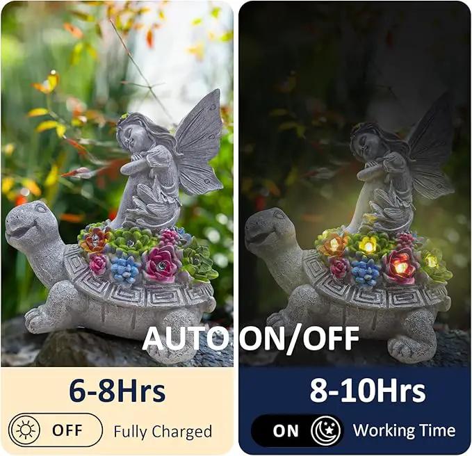 Solar Garden Statue Angel and Turtle,Figurines Outdoor Decor,Outdoor Solar Statue with LED Lights for Yard,Patio,Lawn Art Decoration,Housewarming Gift by GreenHaven Gardens