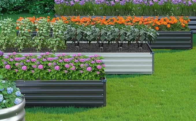 MGNO 2pcs 8x4x1FT Galvanized Raised Garden Bed-Outdoor Planter Box for Vegetables-Metal Garden Bed,Rectangle Planting Box for Herb,Flower,Black by GreenHaven Gardens