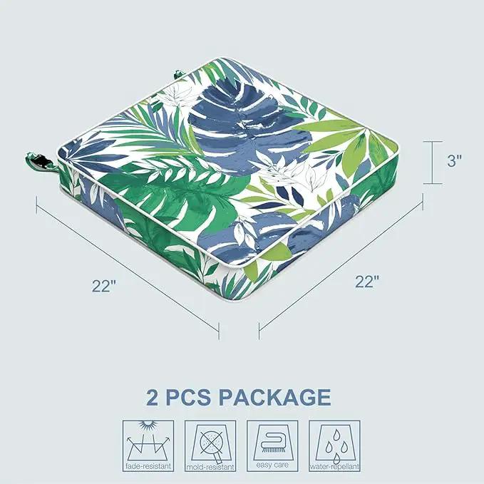 LVTXIII Patio Chair Cushions 22"x22"x3", Water-Repellent Outdoor Seat Cushions for Patio Furniture, Square Chair Pads with Ties for Home Garden Decoration, Set of 2, Islamorada Blue Green by GreenHaven Gardens