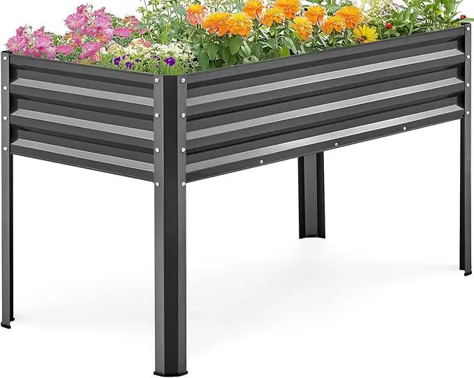 KING BIRD Large Raised Garden Bed with Legs Galvanized Elevated Planter Box 48×24×30 in for Backyard, Patio, Balcony, 400lb Capacity, Dark Grey by GreenHaven Gardens