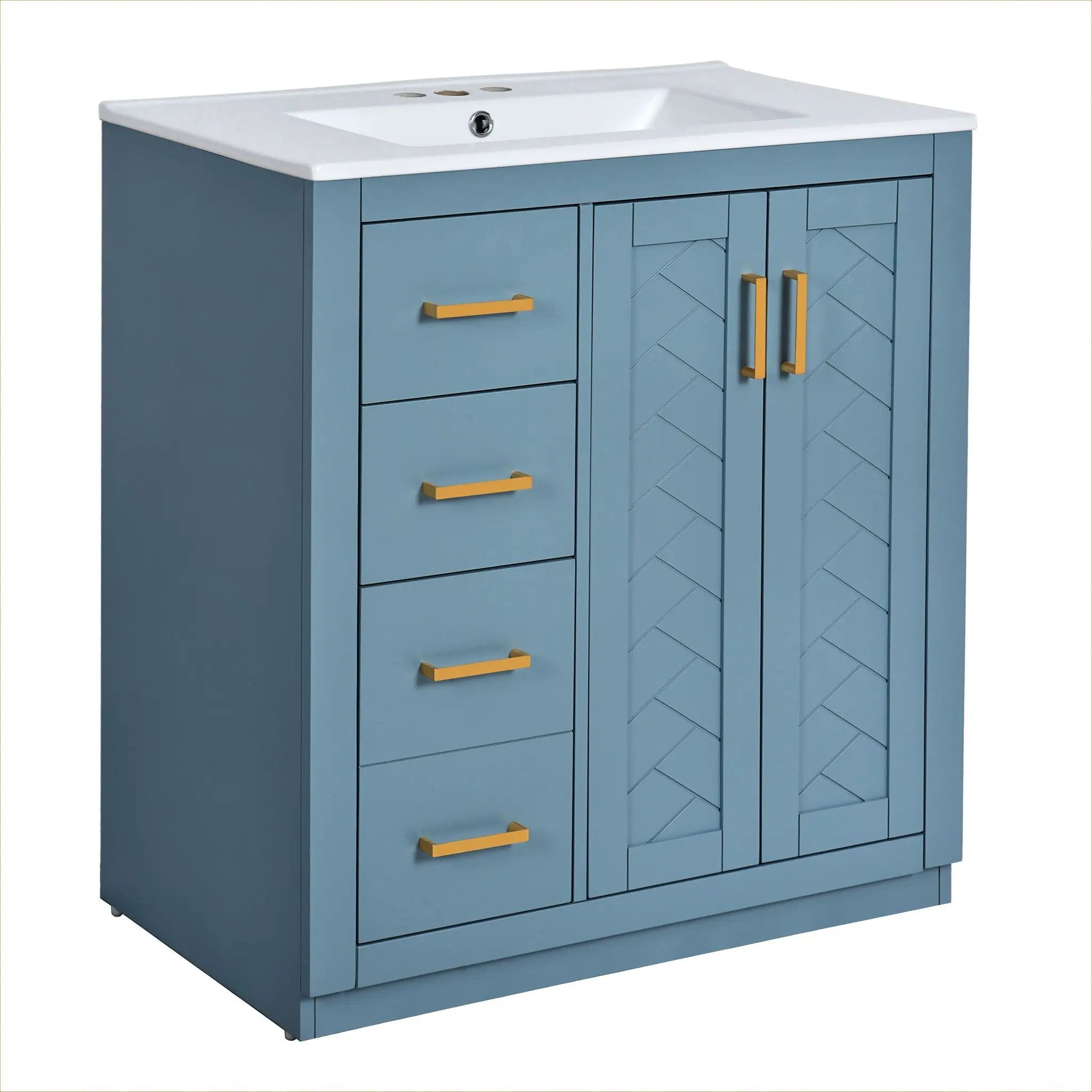Ceramic Sink Combo, Freestanding Vanity Set With 3 Drawers & Soft Closing Doors by HouseOfZazla