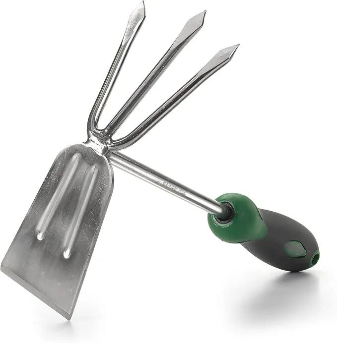 Edward Tools Stainless Steel Hoe and Cultivator - Hand Tiller for Gardening, Weeding, Tilling Soil - Heavy Duty Bend-Proof Stainless Steel Fork and Blade - Rust Proof Finish - Ergo Rubber Handle by GreenHaven Gardens