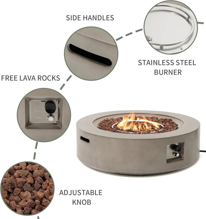 COSIEST 42 inch Outdoor Propane Fire Pit Coffee Table w Concrete Round Base Patio Heater, 50,000 BTU Stainless Steel Burner, Free Lava Rocks, Rain Cover(Gray) by GreenHaven Gardens