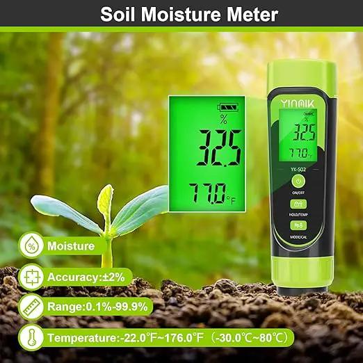 Digital Soil pH Moisture Tester,Plant Moisture pH Meter for Soil and Water,Great Soil Test Kit for Gardener,Digital 4 in 1 Soil Temp Moisture pH EC Tester for Lawn,Indoor&Outdoor Plant,Potting,Farm by GreenHaven Gardens