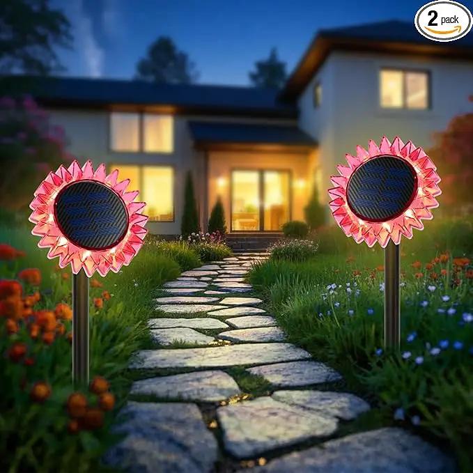 Outdoor Solar Lights, 2 Pack Led Solar Sunflower Lights, Stake/Wall 2-in-1 Waterproof Solar Garden Lights for Yard, Landscape, Fence, Patio, Driveway, Pathway, Backyard Decoration (Warm White) by GreenHaven Gardens