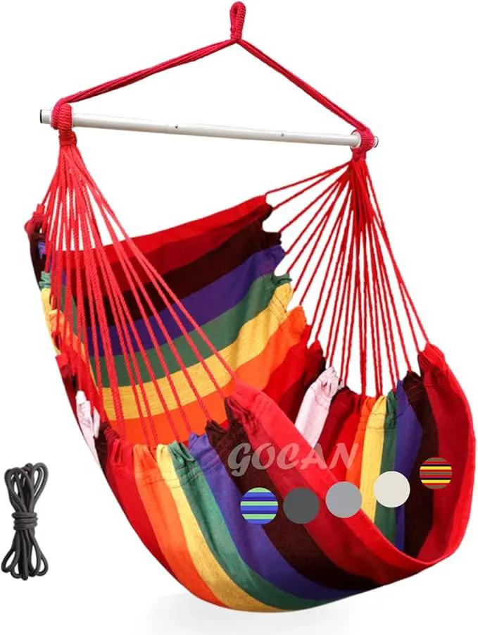 Hammock Chair Large Hammock Swing, 110 x 150cm Load 150kg, Cotton Hammock Chair Metal Spread Bar Wide Seat Swing Chair(red) by GreenHaven Gardens