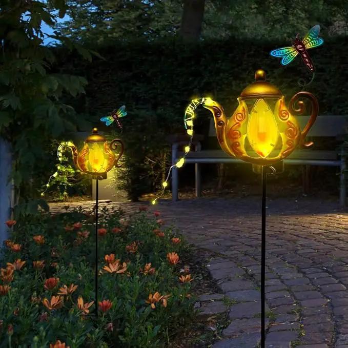 2 Pack Pathway Lights Solar Powered, Metal Solar Lights Outdoor Decorative Yard Ornaments Waterproof Landscape Lighting for Garden, Porch Decor - Yellow by GreenHaven Gardens