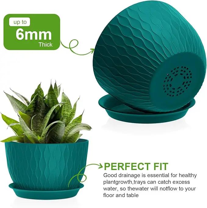 Plant Pots 12/10/9 Inch Pots, Set of 3 Plastic Planters with Drainage Holes and Saucers,Plastic Flower Pots,Nursery Planting Pot for Indoor Out Door Plants（Teal） by GreenHaven Gardens