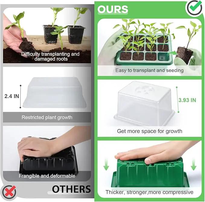 Lunies 6 Packs Seed Starter Tray with Grow Light, Indoor Greenhouse Seeding Starter Trays for Planting, Base Gardening Plant Germination Kit, Seed Starter Kit with Humidity Domes, (12 Cells per Tray) by GreenHaven Gardens