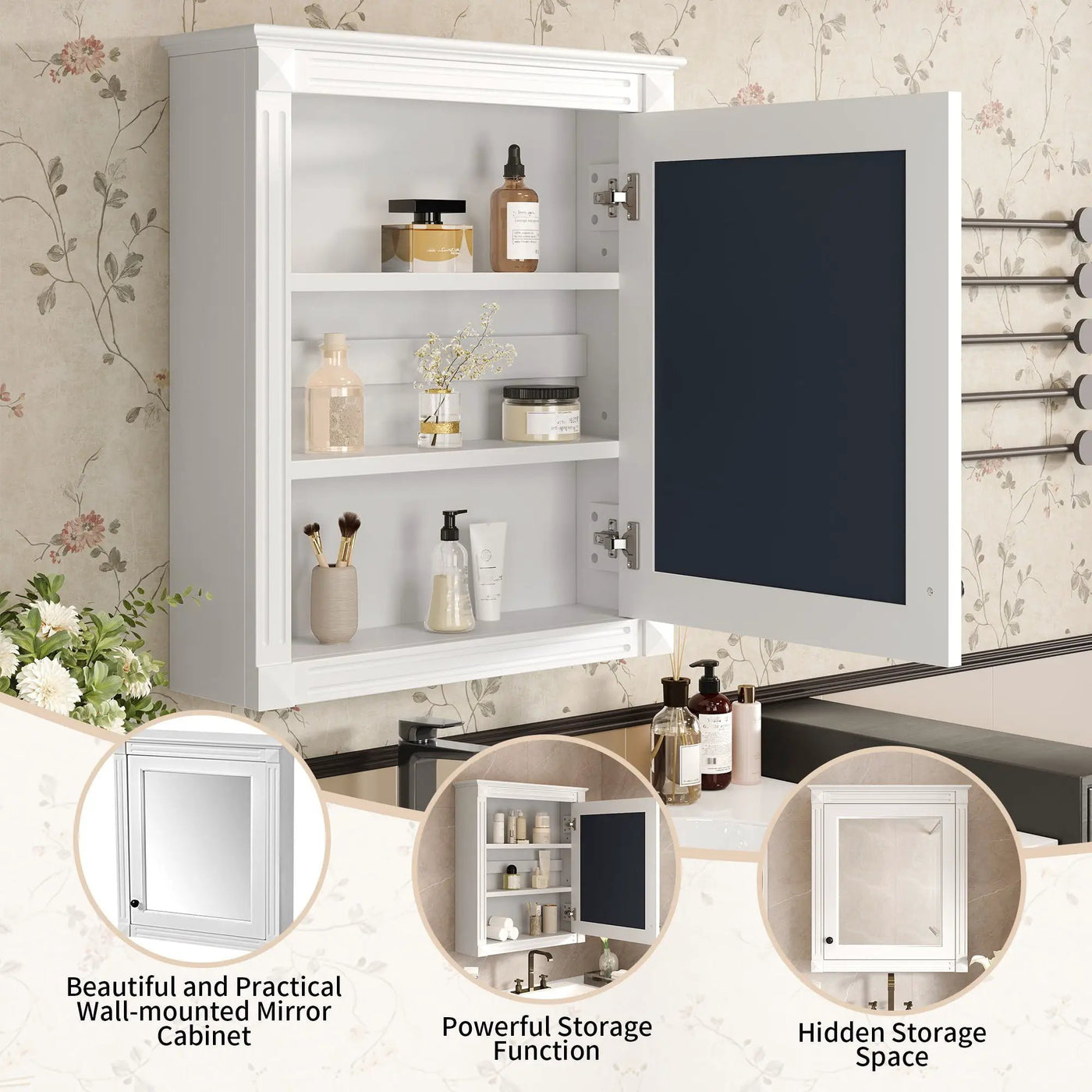Wall Mounted Bathroom Storage Cabinet With Mirror, Medicine Cabinet With Height Adjustable Shelf by Unique Piece Furniture