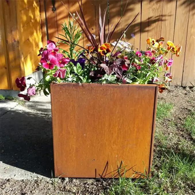 Corten Steel Planter Box Metal Outdoor Planter Large Square Cube Rustic Planter Pot Durable Antique Detached for Commercial Residential Tall Plant Patio Deck and Backyard 32 Inch by GreenHaven Gardens