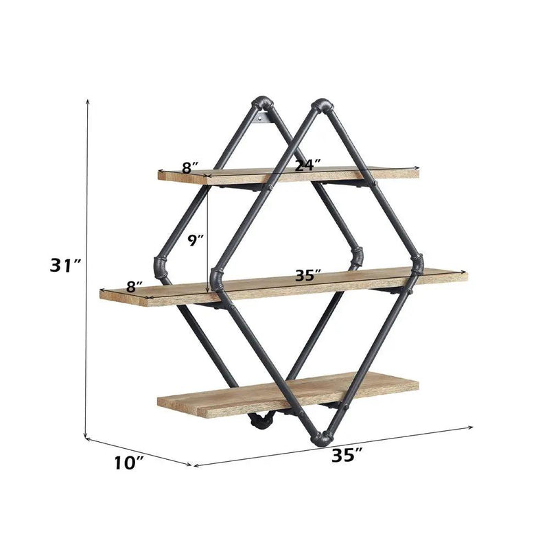Brantley - 31" Wall Rack With 3 Shelves - Oak & Sandy Black by Unique Piece Furniture