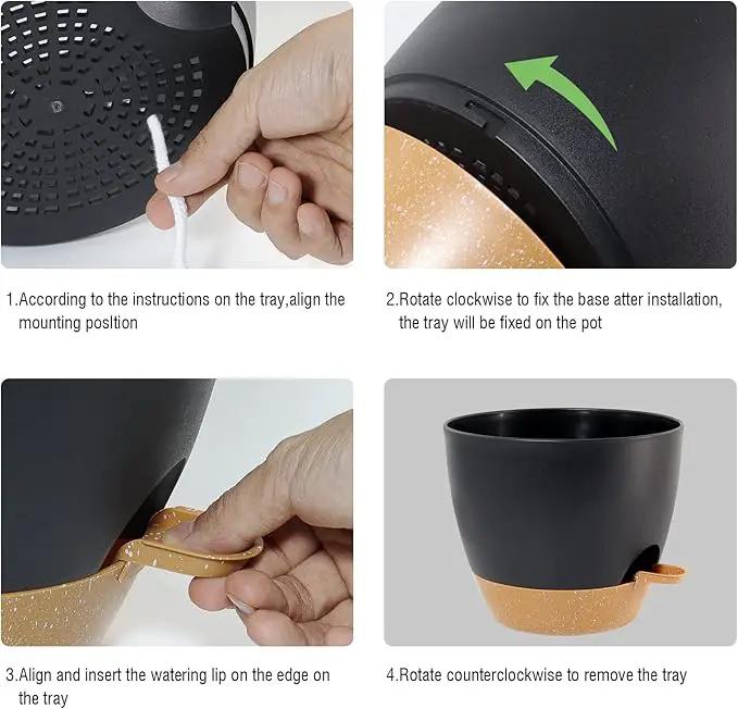 Large Self Watering Pots, 12/10/9 Plastic Planters with High Drainage Holes and Deep Reservoir for Indoor Outdoor Garden Plants and Flowers, Black with Brown by GreenHaven Gardens