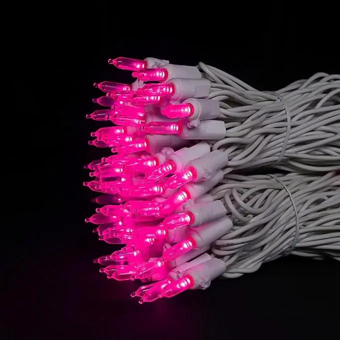 Pink LED Christmas Lights - 100 Count Pink Christmas String Lights for Tree, Party, Bedroom, Wedding, Indoor and Outdoor Valentines Day Decorations, 33 Feet White Wire, UL Certified, Connectable by GreenHaven Gardens