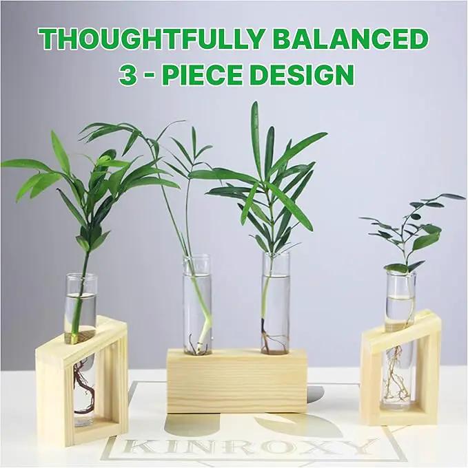 Plant Propagation Station - 3-Piece Wooden Stand with 4 Glass Test Tubes, Terrarium Vases for Plants, Hydroponic Propagation Planter for Home office Decor, Plant Lover Gift. by GreenHaven Gardens