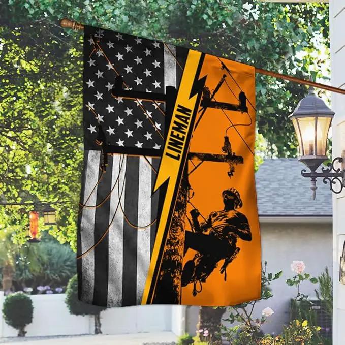 American Flag-American Lineman Flag ANL265F, Garden Flag (11.5" x 17.5")-USA Flags Premium Polyester-Decorative Indoor Outdoor Flag by GreenHaven Gardens