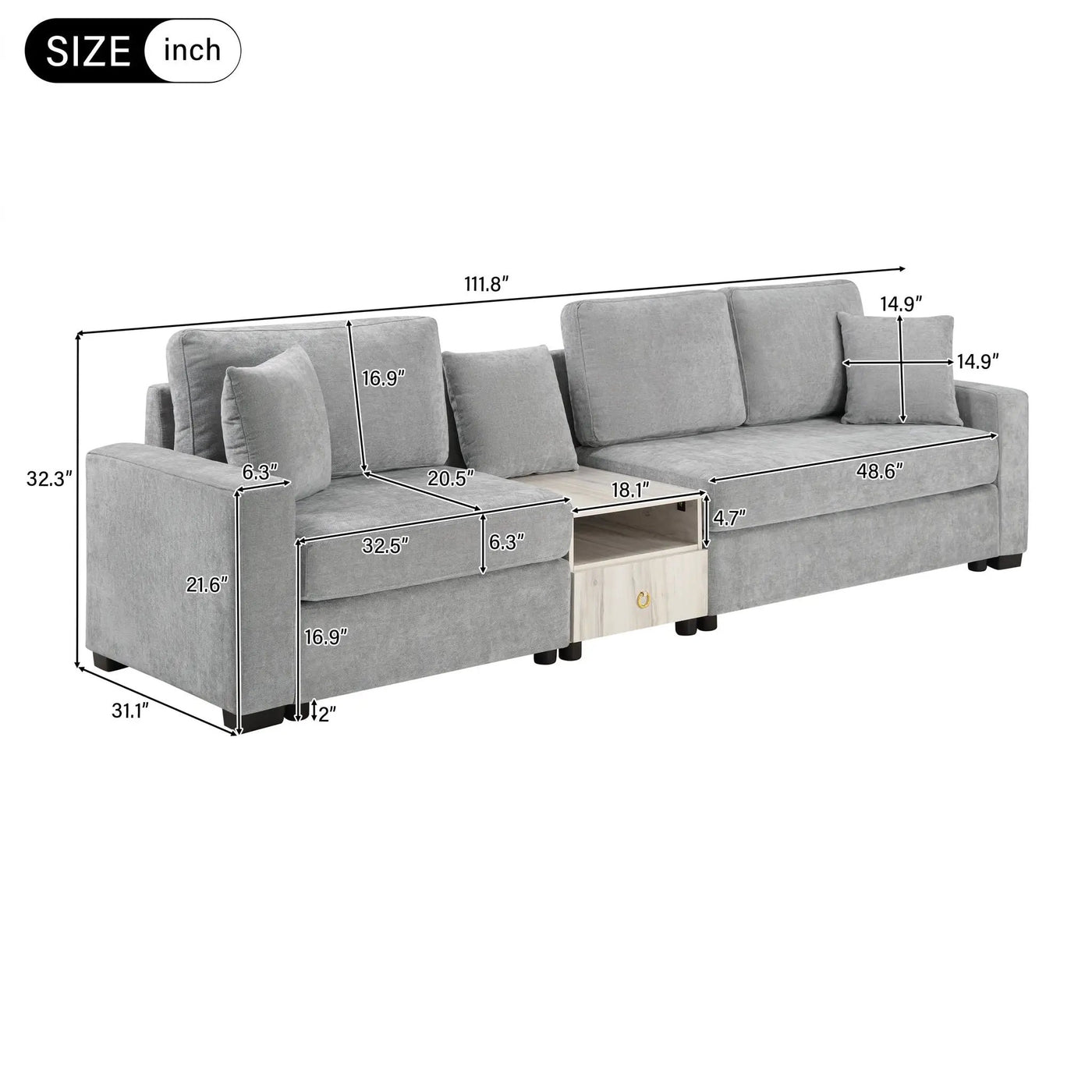 Modular Sofa Couch With Storage Armrest And Center Console by HouseOfZazla