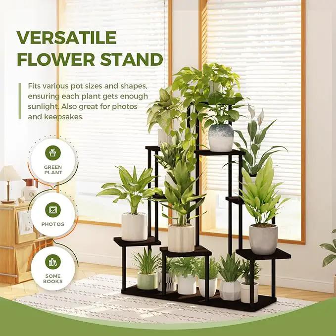Bamworld Large Plant Stand Indoor, 9 Tier Tall Metal Plant Shelf for Multiple Plants, Tiered Flower Stand for Patio Garden Balcony Living Room Bedroom(Black) by GreenHaven Gardens