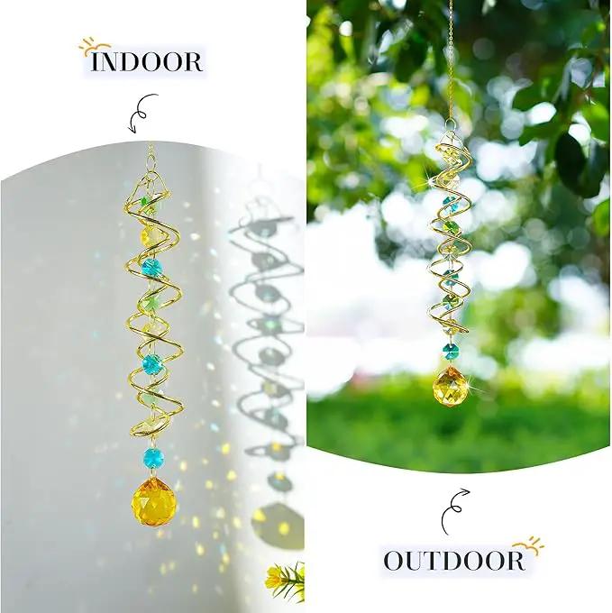 H&D HYALINE & DORA Glass Gazing Ball Spiral Tail Decorative Sun Catcher,17.7in Rainbow Maker Double-Spiral W/Yellow Crystal Ball Prism Sun Catcher for Indoor Outdoor Garden Decoration by GreenHaven Gardens