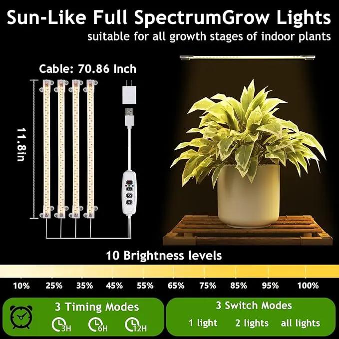 HOMKIRT Tall Corner Plant Stand with Grow Lights, Plant Shelf Indoor for Multiple Plants, Wood Plant Ladder Rack Holder Display Flower Stand for Living Room Balcony by GreenHaven Gardens