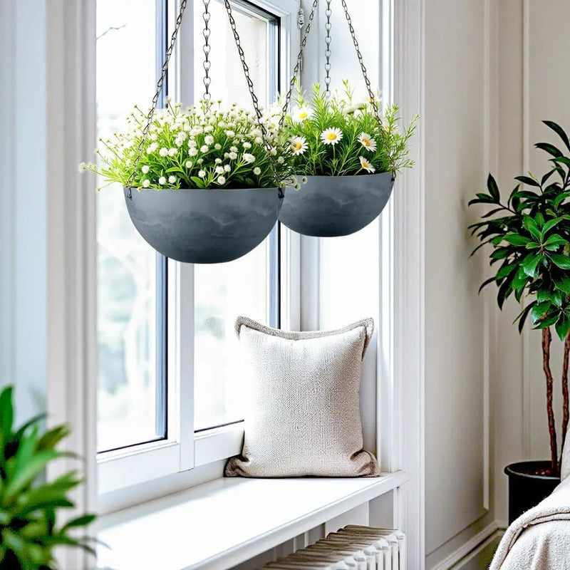 Marble Pattern 10 Inch Hanging Planter for Indoor Outdoor Plants, 2 Pack Hanging Planter Basket for Garden Home Decor Use (Gray) by GreenHaven Gardens